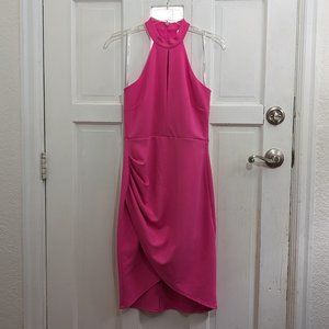 Bisou Bisou Neon Pink Halter Gown
